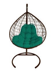 Подвесное кресло двухместное Double/XL, цвет плетения &#8211; коричневый, подушка &#8211; зеленый каркас &#8211; коричневый