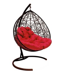 Подвесное кресло двухместное Double/XL, цвет плетения &#8211; коричневый, подушка &#8211; красный каркас &#8211; коричневый
