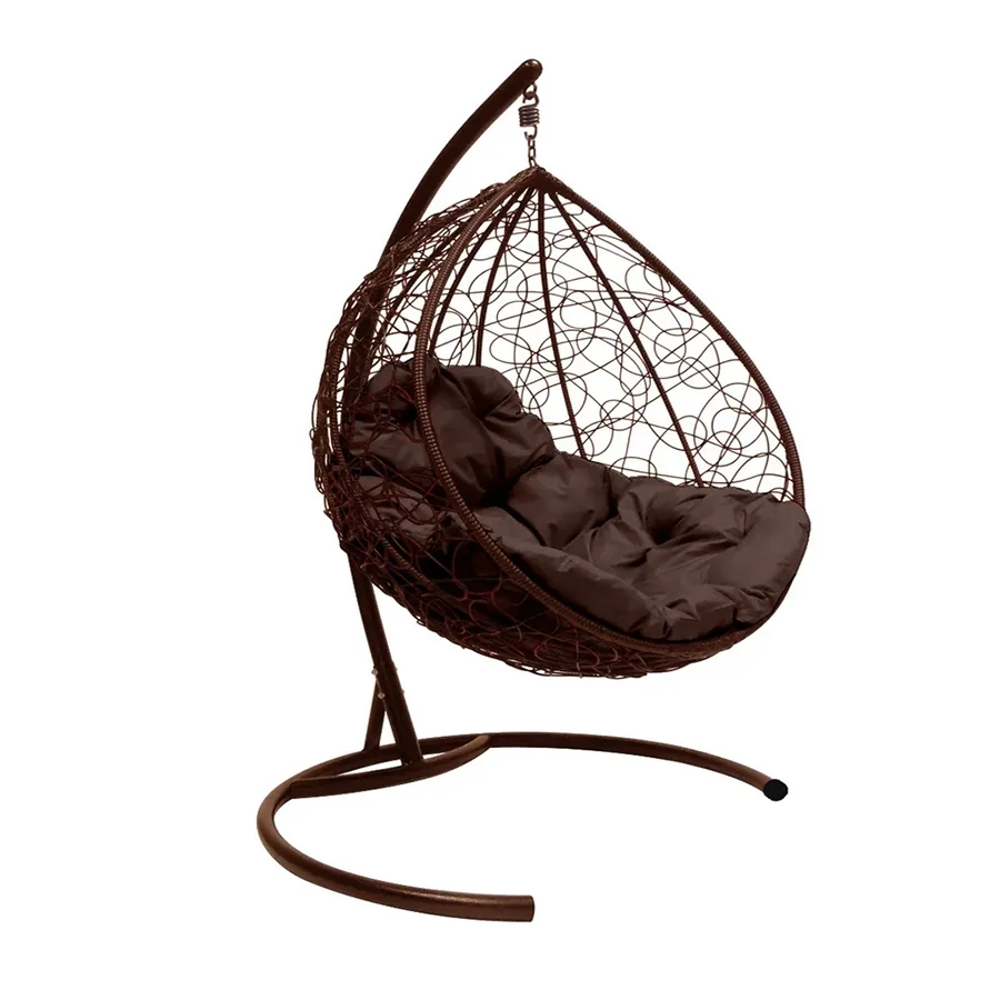 Подвесное кресло двухместное Double/XL, цвет плетения – коричневый, подушка – коричневый, каркас – коричневый