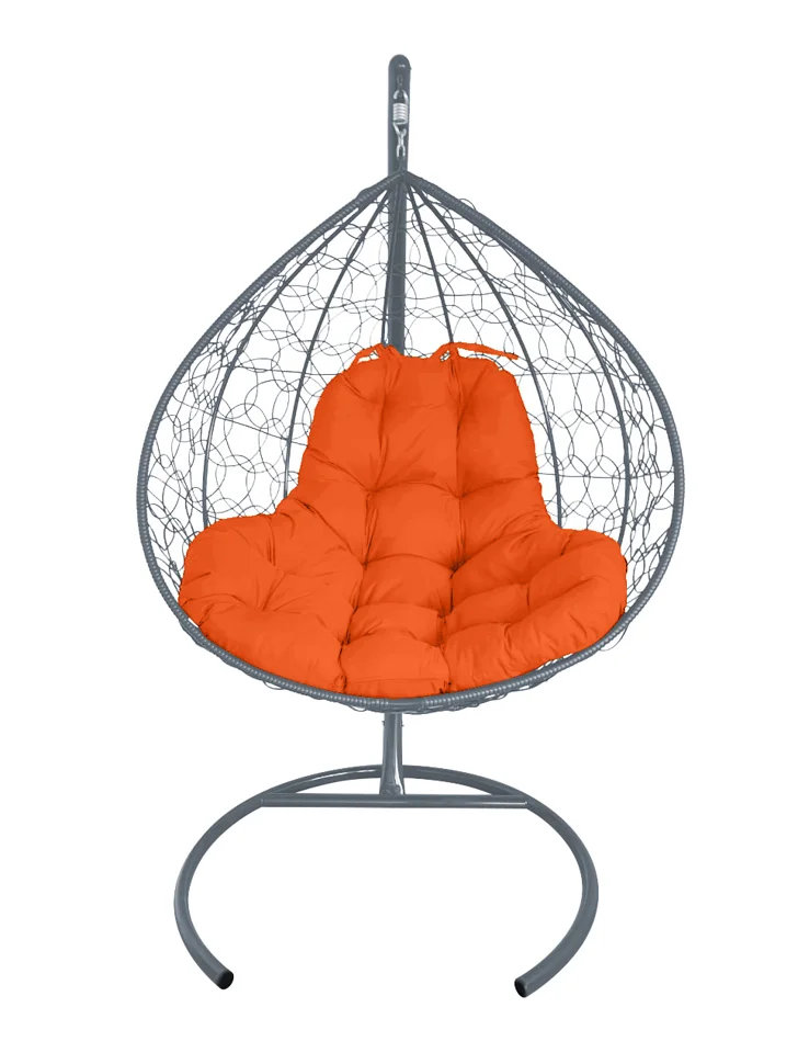 Подвесное кресло двухместное Double/XL, цвет плетения – серый, подушка – оранжевая, каркас – серый