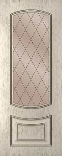 Дверь РУМАКС Бергамо стекло сатинат бронза гравировка рис. Решетка, 70 шпон натуральный дуб тон латте