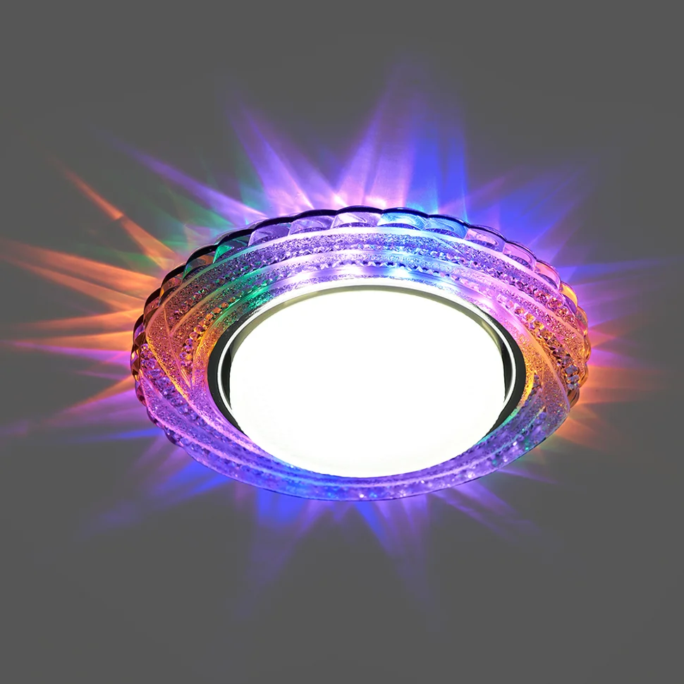 Светильник точечный Feron CD4037 RGB со светодиодной подсветкой, 20LED*2835 SMD 4000K, 15W GX53 без лампы, прозрачный, хром, с драйвером в комплекте