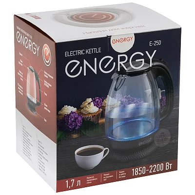 Чайник ENERGY E-250 (1,7 л) стекло, пластик цвет черный