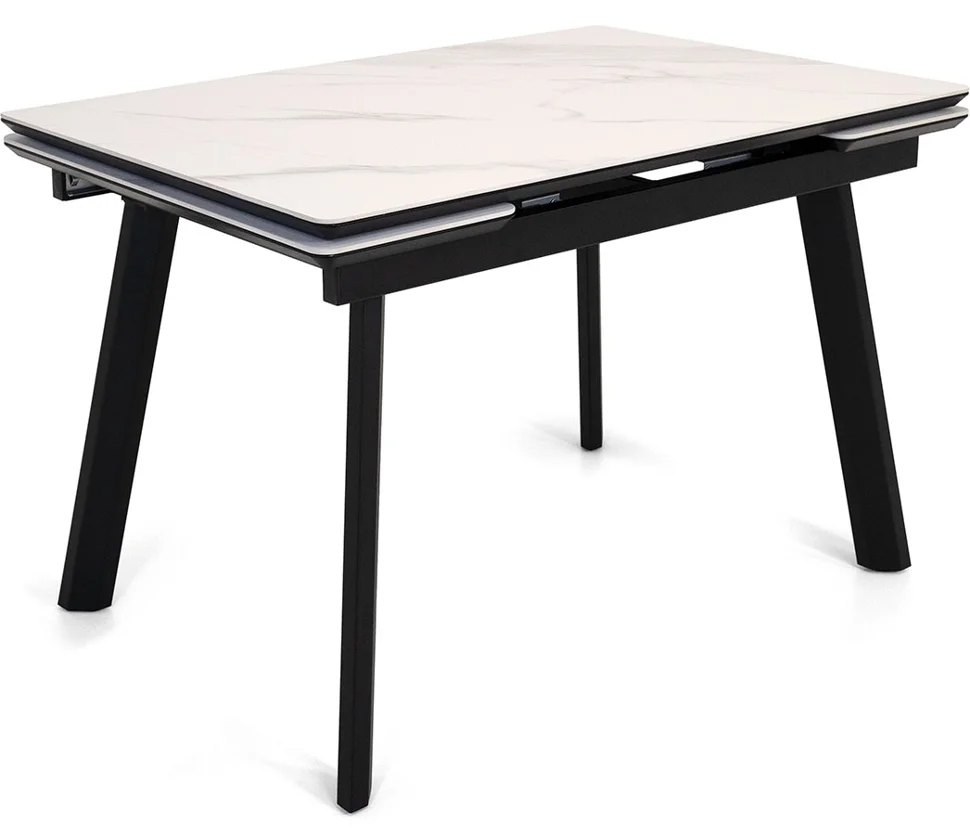 Стол Татами-2С, размер 120х80 (+30+30), цвет Чёрный/МДФ/Белый мрамор/White marble)+нога №5/№84 чёрный