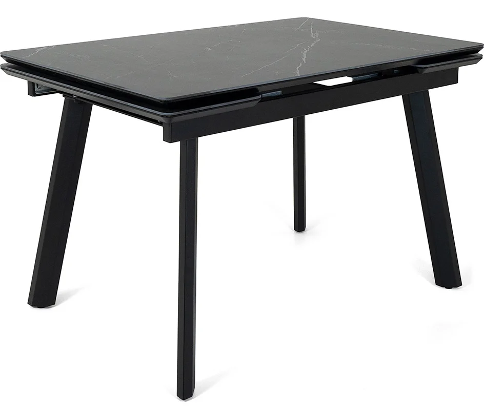 Стол Татами-2С, размер 120х80 (+30+30), цвет Чёрный/МДФ/Чёрный мрамор)+нога №5 чёрный