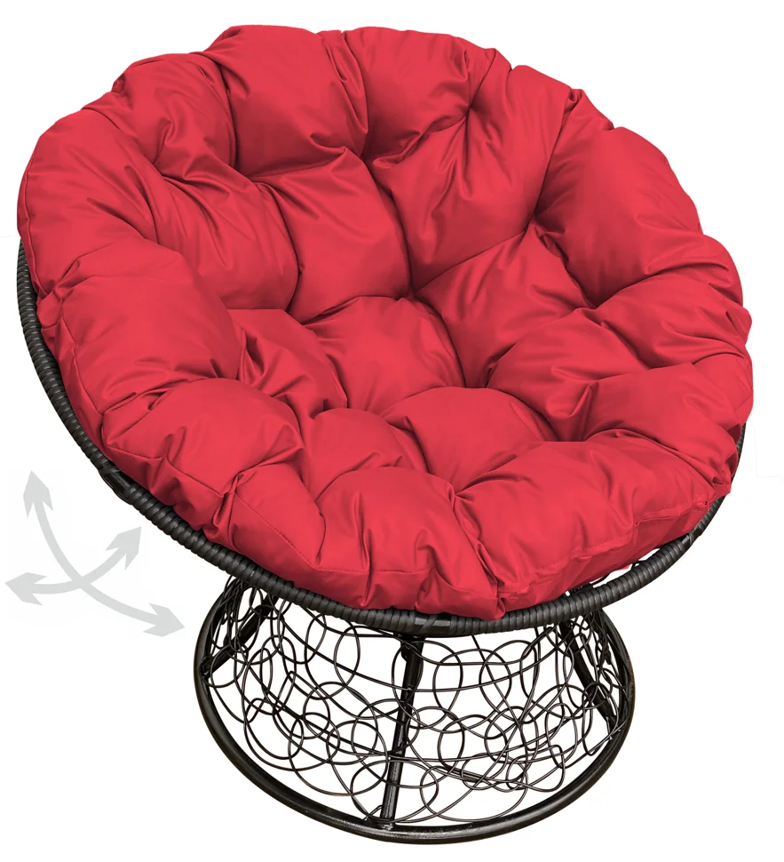 Кресло ПАПАСАН пружинка с ротангом черное, подушка красная