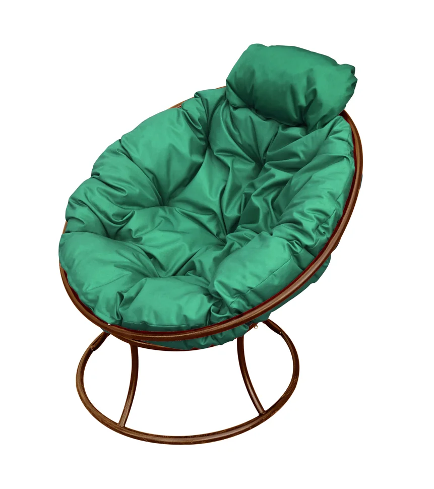 Кресло ПАПАСАН мини без ротанга коричневое, подушка зеленая