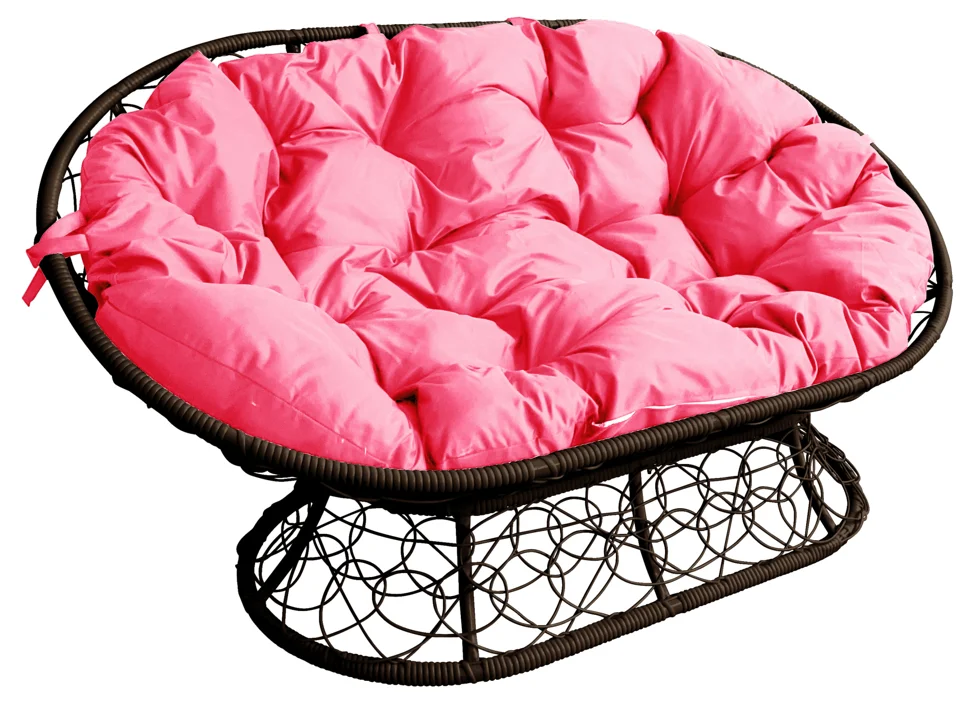 Диван МАМАСАН с ротангом коричневый, подушка розовая