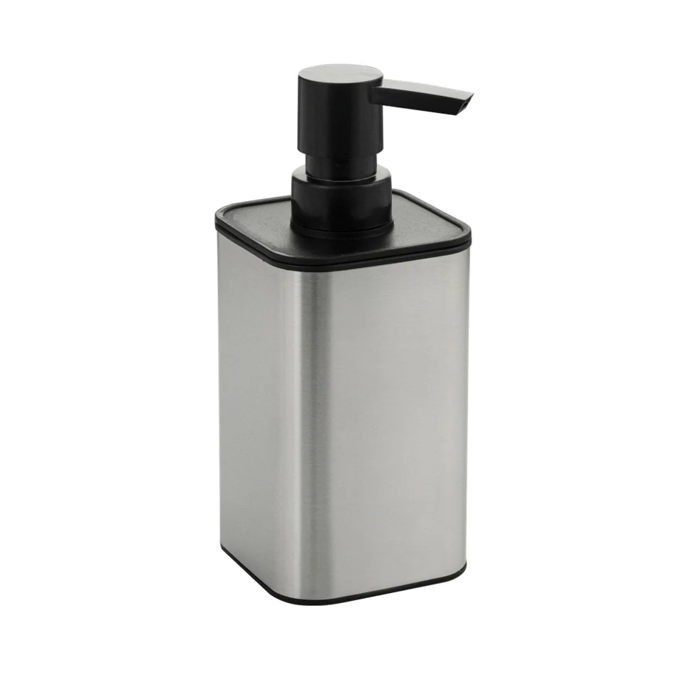 Дозатор для жидкого мыла САНАКС настольный, матовая нержавеющая сталь + чёрный пластик , арт.22074