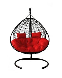 Подвесное кресло ДЛЯ ДВОИХ, цвет плетения &#8211; черный, подушка &#8211; красный, каркас &#8211; черный
