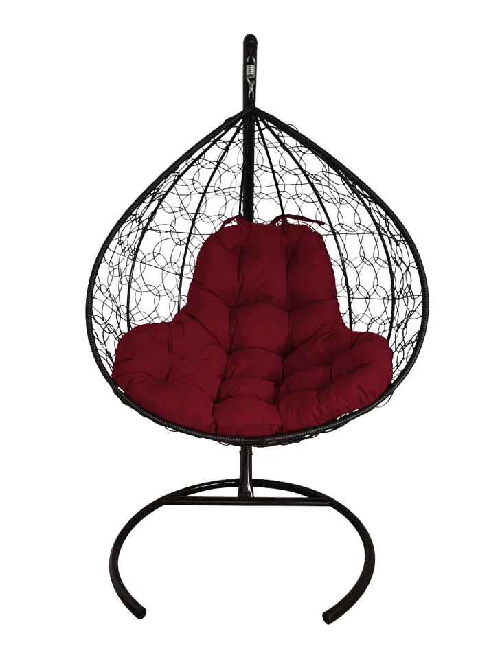 Подвесное кресло двухместное Double/XL, цвет плетения – черный, подушка – Бордо, каркас – черный