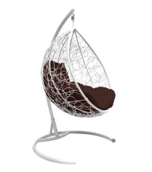 Подвесное кресло "Капля", цвет плетения &#8211; белый, подушка &#8211; коричневая, каркас &#8211; белый