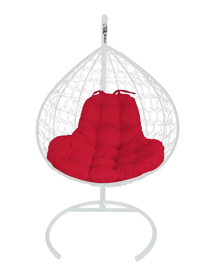 Подвесное кресло двухместное Double/XL, цвет плетения – белый, подушка – красная, каркас – белый