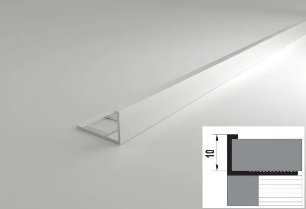 Профиль для плитки алюминиевый ПК 01 окантовочный (9-10мм) 2700 мм Цвет: Белый глянец