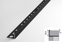 Профиль ЛУКА для плитки алюминиевый ПК 01-12 окантовочный (12,5 мм) 2700 мм Цвет: Черный