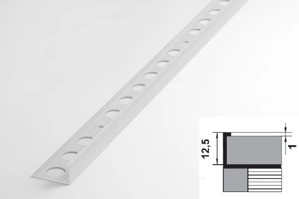 Профиль для плитки алюминиевый ПК 01-12 окантовочный (12,5 мм) 2700 мм Цвет: Белый матовый