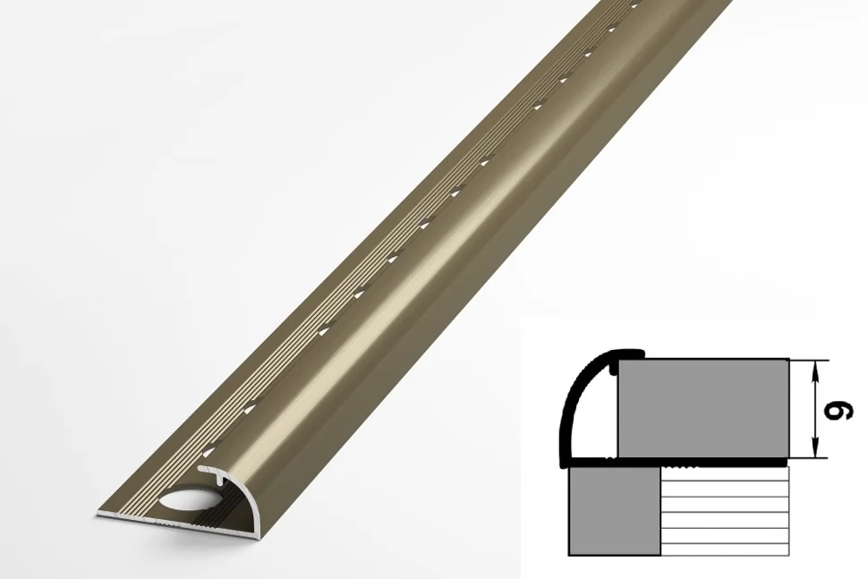 Профиль для плитки алюминиевый ПК 03-9 окантовочный (9 мм) 2700 мм Цвет: Бронза