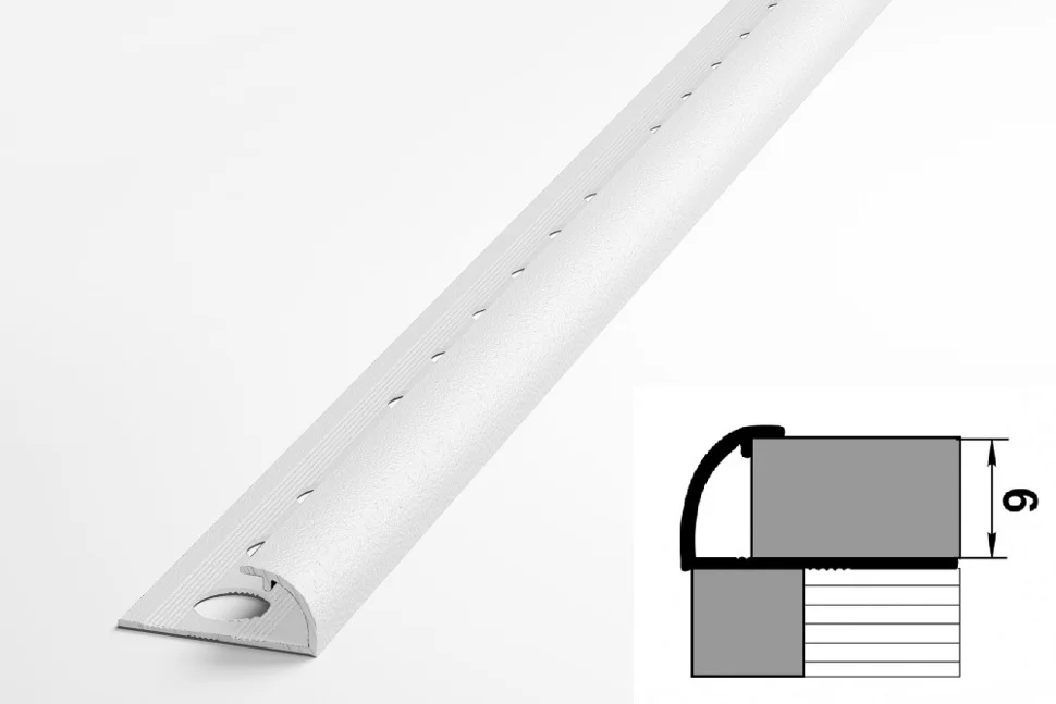 Профиль для плитки алюминиевый ПК 03-9 окантовочный (9 мм) 2700 мм Цвет: Белый матовый