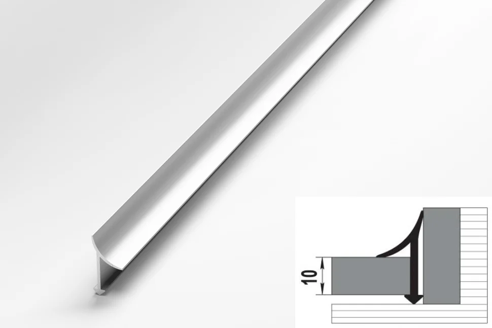 Профиль для плитки алюминиевый ПК 06-1 окантовочный (9 мм) 2700 мм Цвет: Серебро анод