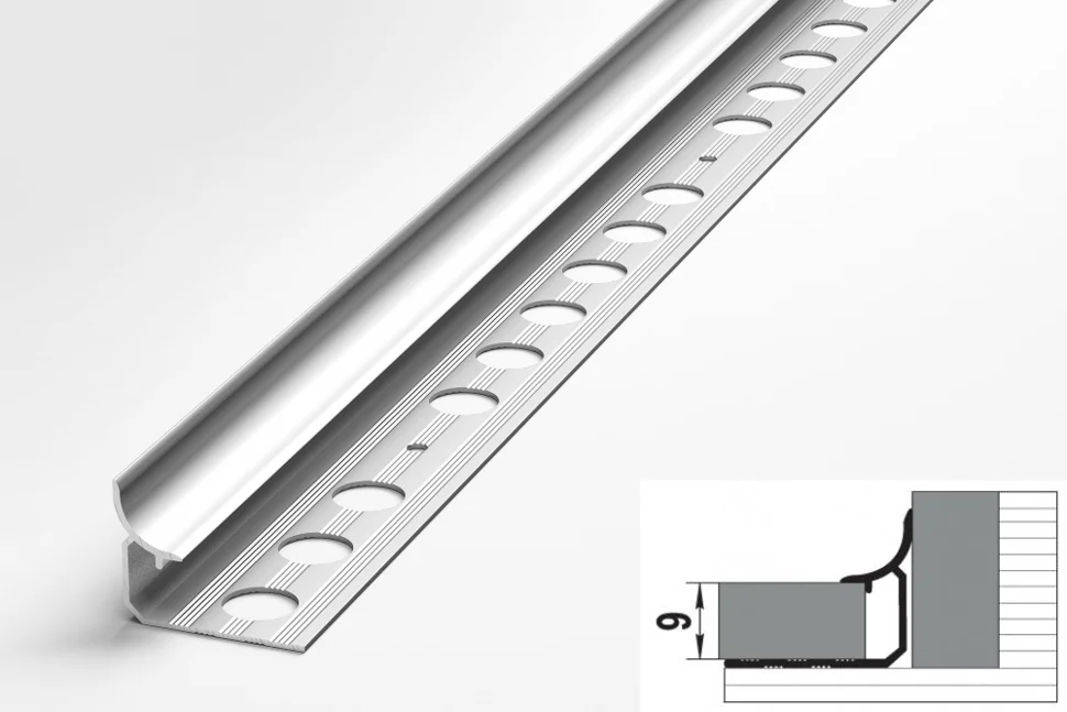 Профиль для плитки алюминиевый ПК 06-9 окантовочный (9 мм) 2700 мм Цвет: Алюминий