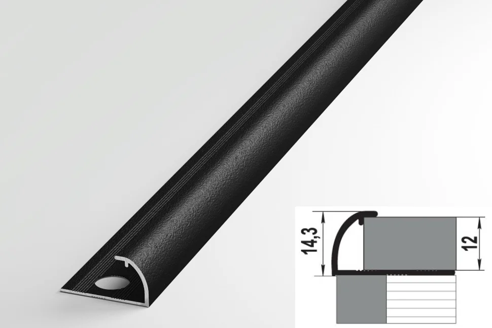 Профиль для плитки алюминиевый ПК 03-12 окантовочный (12 мм) 2700 мм Цвет: Черный