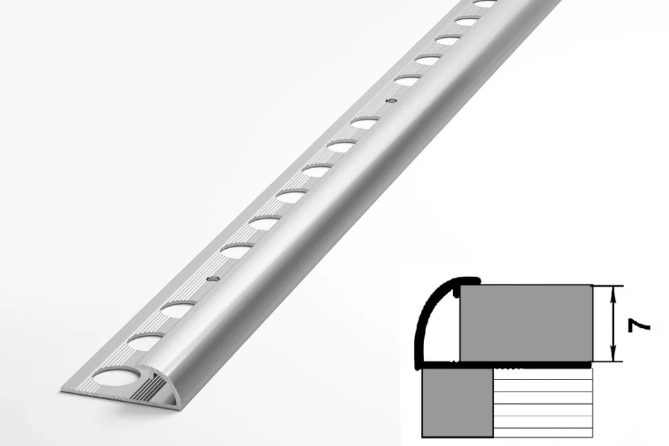 Профиль для плитки алюминиевый ПК 03-7 окантовочный (7 мм) 2700 мм Цвет: Серебро анод