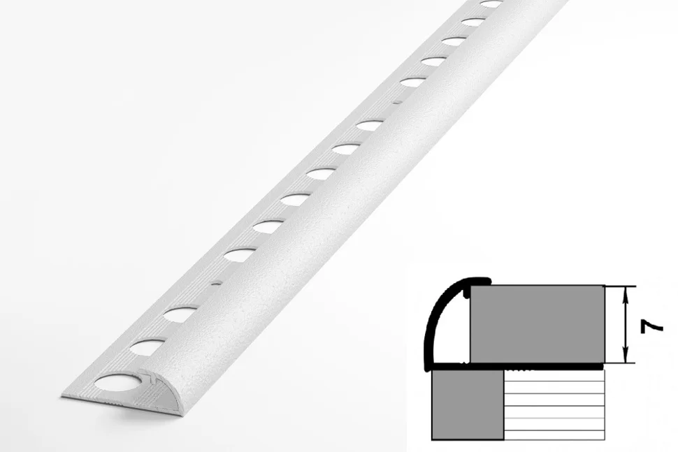 Профиль для плитки алюминиевый ПК 03-7 окантовочный (7 мм) 2700 мм Цвет: Белый матовый