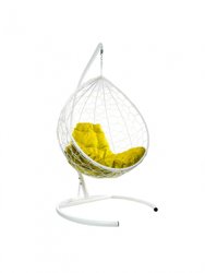 Подвесное кресло "Капля", цвет плетения &#8211; белый, подушка &#8211; желтая, каркас&#8211; белый