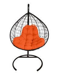 Подвесное кресло двухместное Double/XL, цвет плетения &#8211; черный, подушка &#8211; оранжевый каркас &#8211; черный