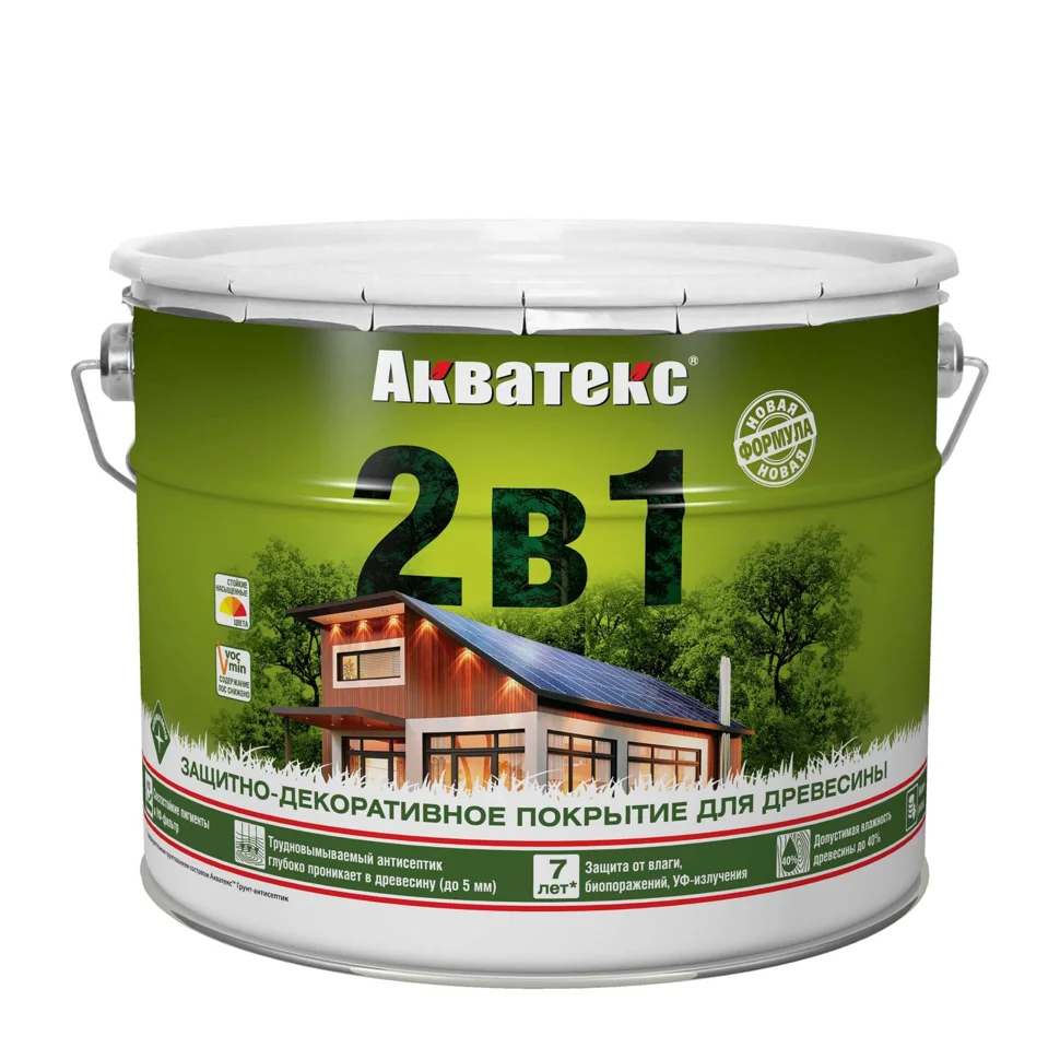 Основа алкидная Акватекс 2 в 1 - рябина 9л УФ-защита, влажн. древесина 40%