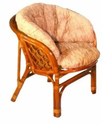 Кресло Багама с бежевой ушастой подушкой шенилл, коньяк
