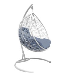 Подвесное кресло "Капля", цвет плетения &#8211; белый, подушка &#8211; серая, каркас&#8211; белый