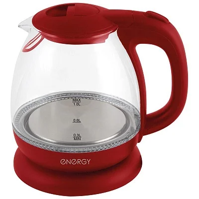 Чайник ENERGY E-296 (1 л) стекло, пластик цвет красный