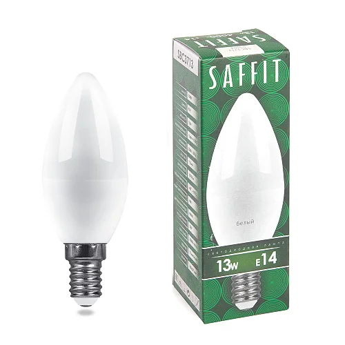 Лампа светодиодная 13W E14 230V 4000K (белый) Свеча (C37) SAFFIT, SBC3713