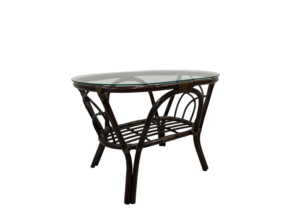 Стол кофейный БАГАМА овальный со стеклянной столешницей, темно-коричневый