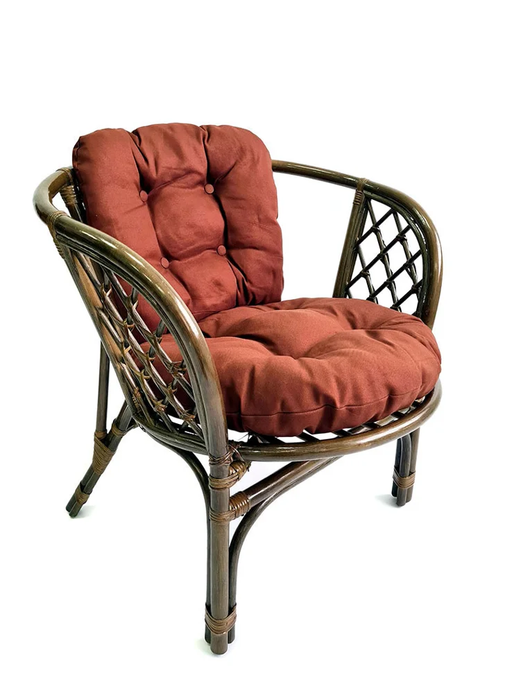 Кресло Багама с коричневой простой подушкой шенилл, олива