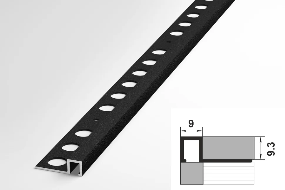 Профиль для плитки алюминиевый ПК 11-8 окантовочный (8мм) 2700 мм Цвет: Черный