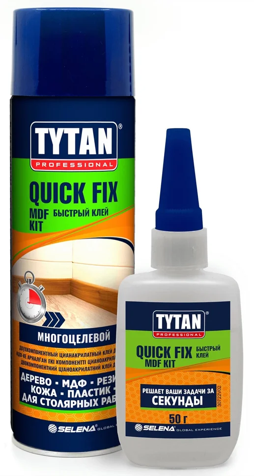 Клей двухкомпонентный цианакрилатный для МДФ прозрачный TYTAN Professional Quick Fix 200 мл/50 г