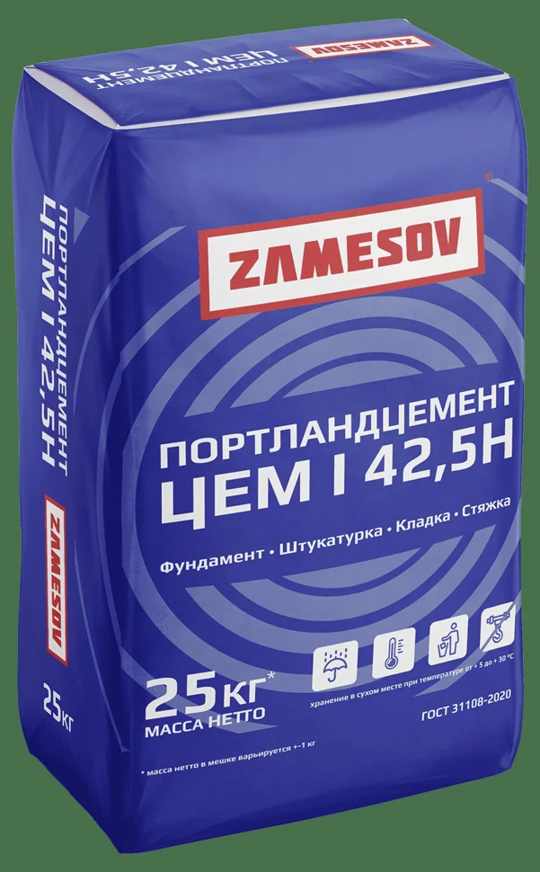 Цемент тарированный ПЦ М500 Д0 Zamesov 25 кг / ЦЕМ I 42,5 Н ТУ