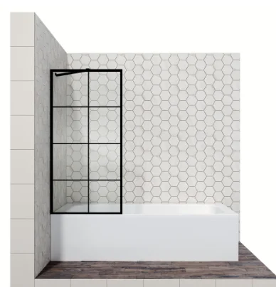 Шторка для ванны Ambassador Bath Screens 700x1400, 1 место, профиль черный, прозрачное стекло, с декором (квадраты)