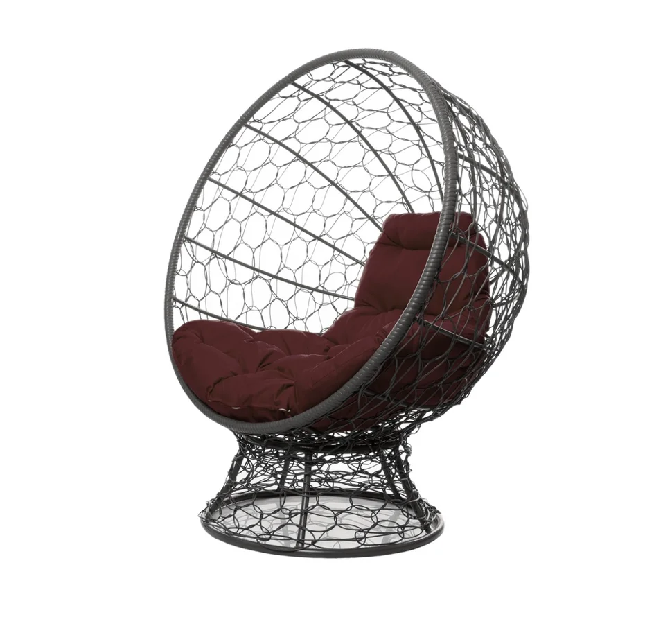 Кресло КОКОС на подставке с ротангом цвет серый, подушка коричневая