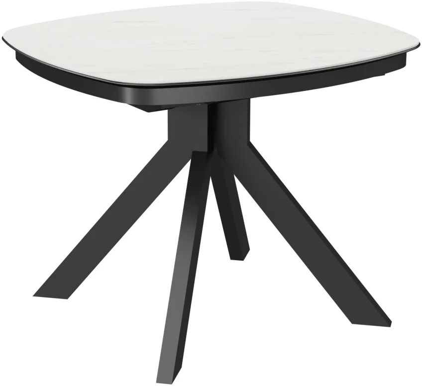 Стол Сохо-1С, размер 100х90 (+32), цвет Чёрный/МДФ+PVC Чёрный/White marble)+нога №111Q/Е чёрный