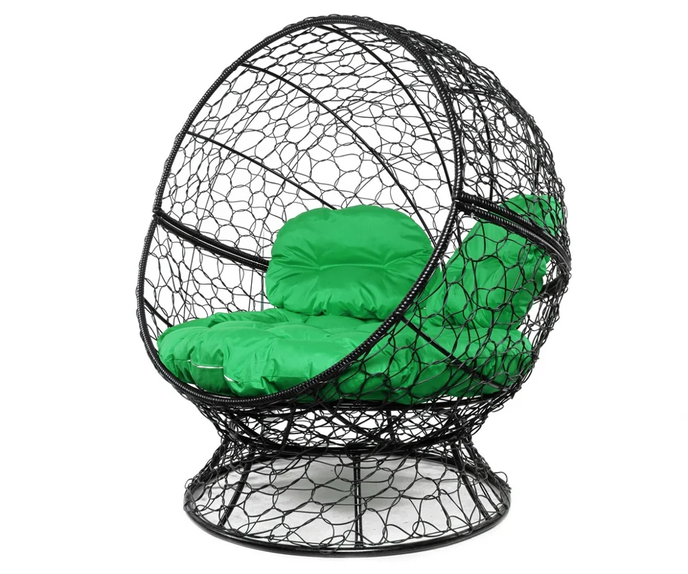 Кресло АПЕЛЬСИН с ротангом чёрное, зелёная подушка