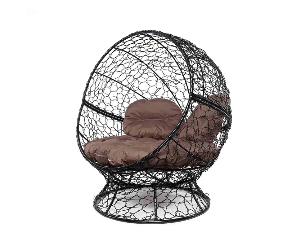 Кресло АПЕЛЬСИН с ротангом чёрное, коричневая подушка