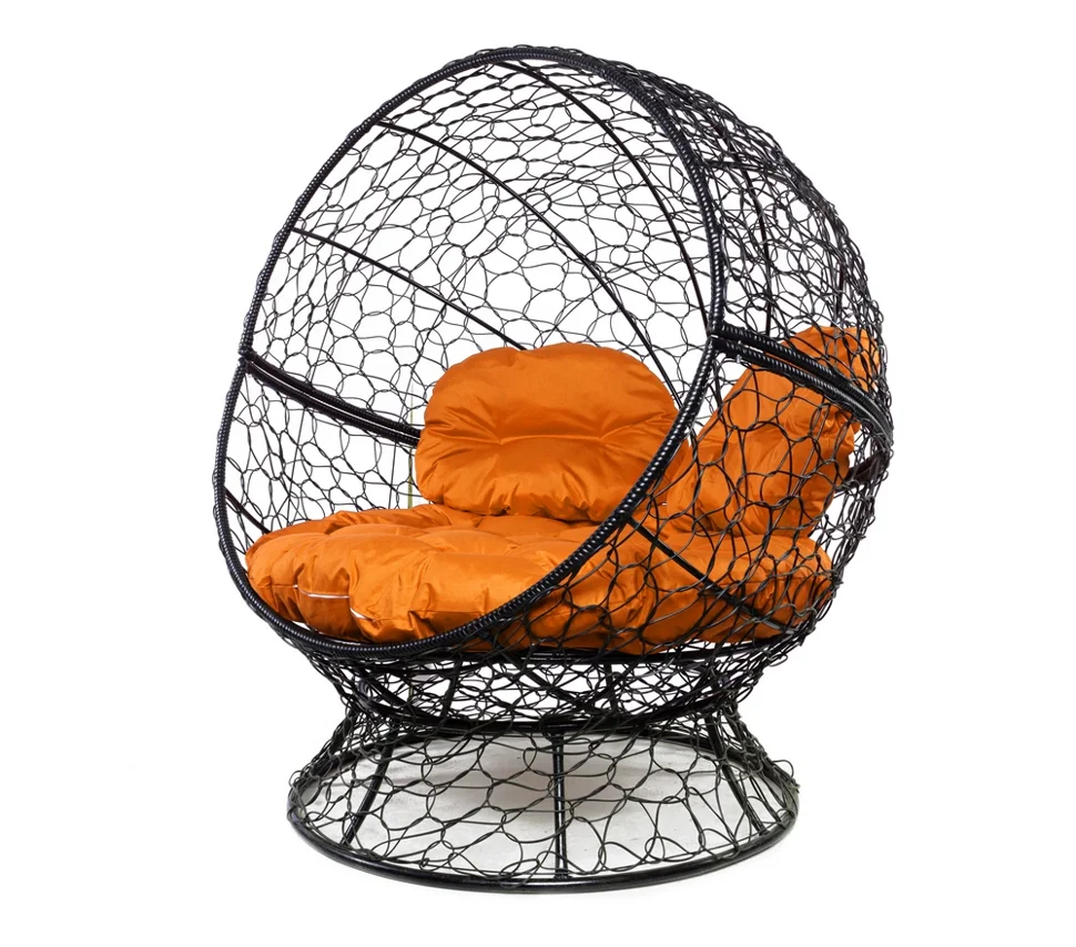 Кресло АПЕЛЬСИН с ротангом чёрное, оранжевая подушка