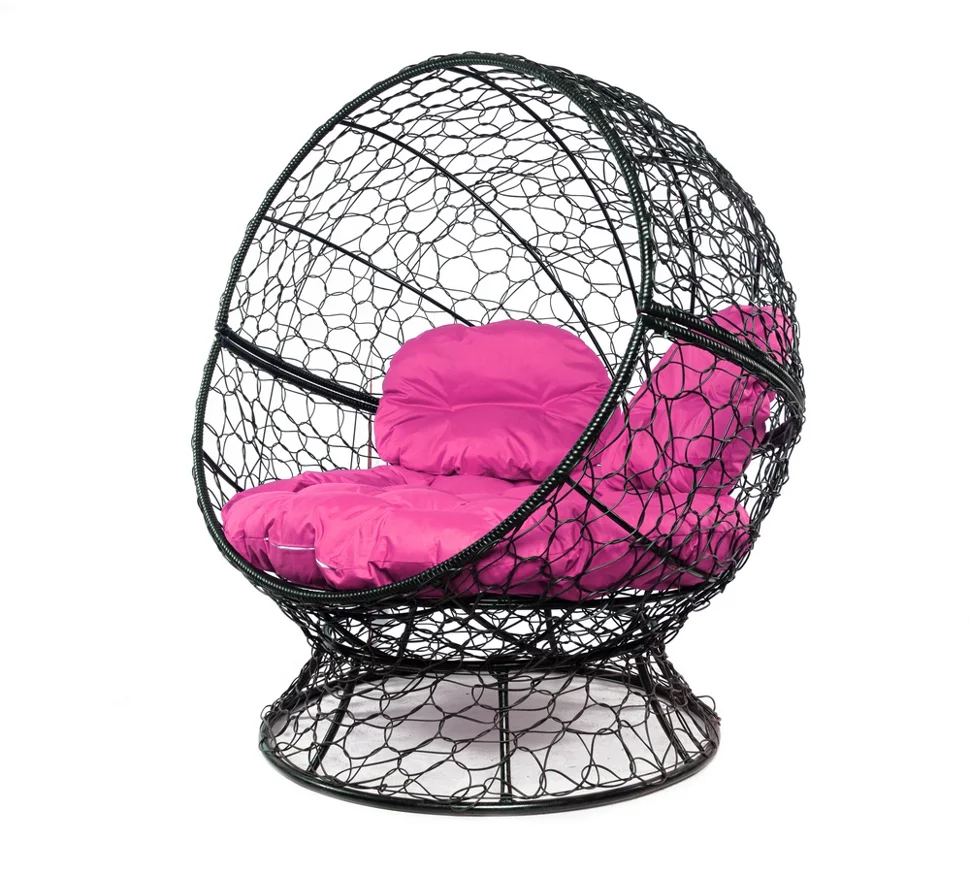 Кресло АПЕЛЬСИН с ротангом чёрное, розовая подушка