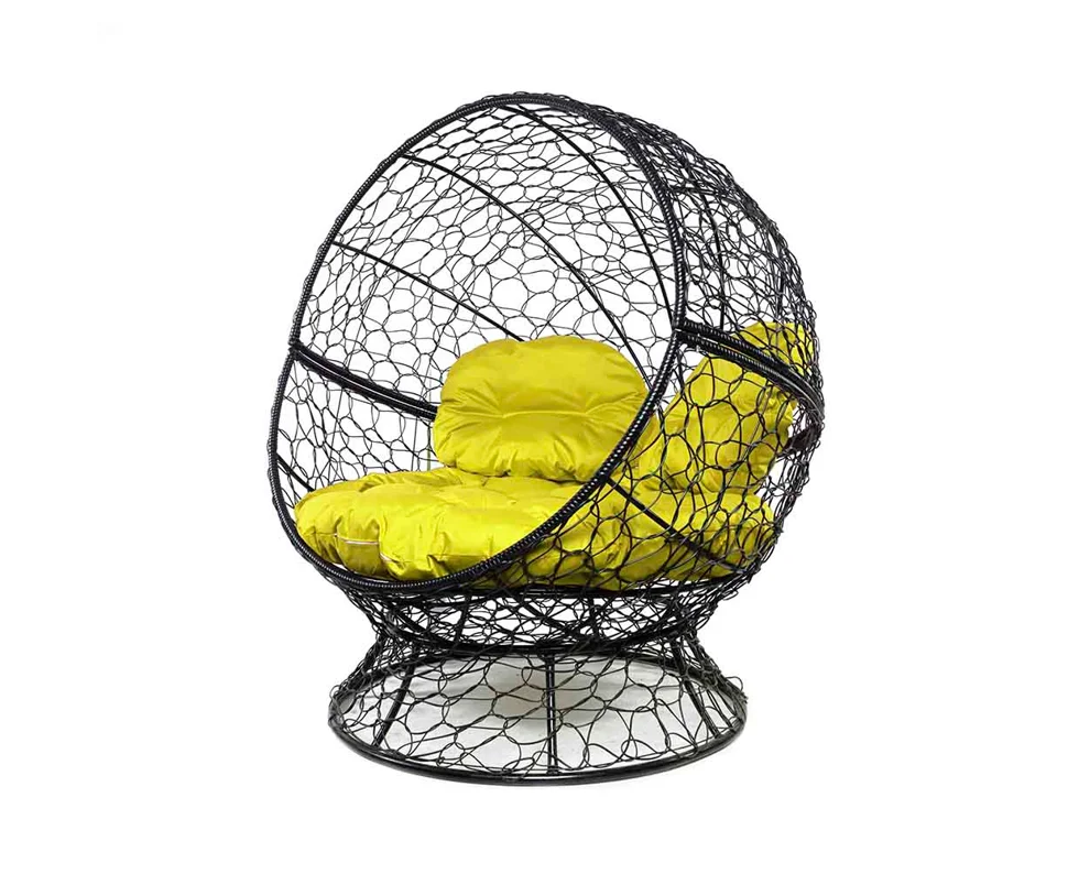 Кресло АПЕЛЬСИН с ротангом чёрное, жёлтая подушка