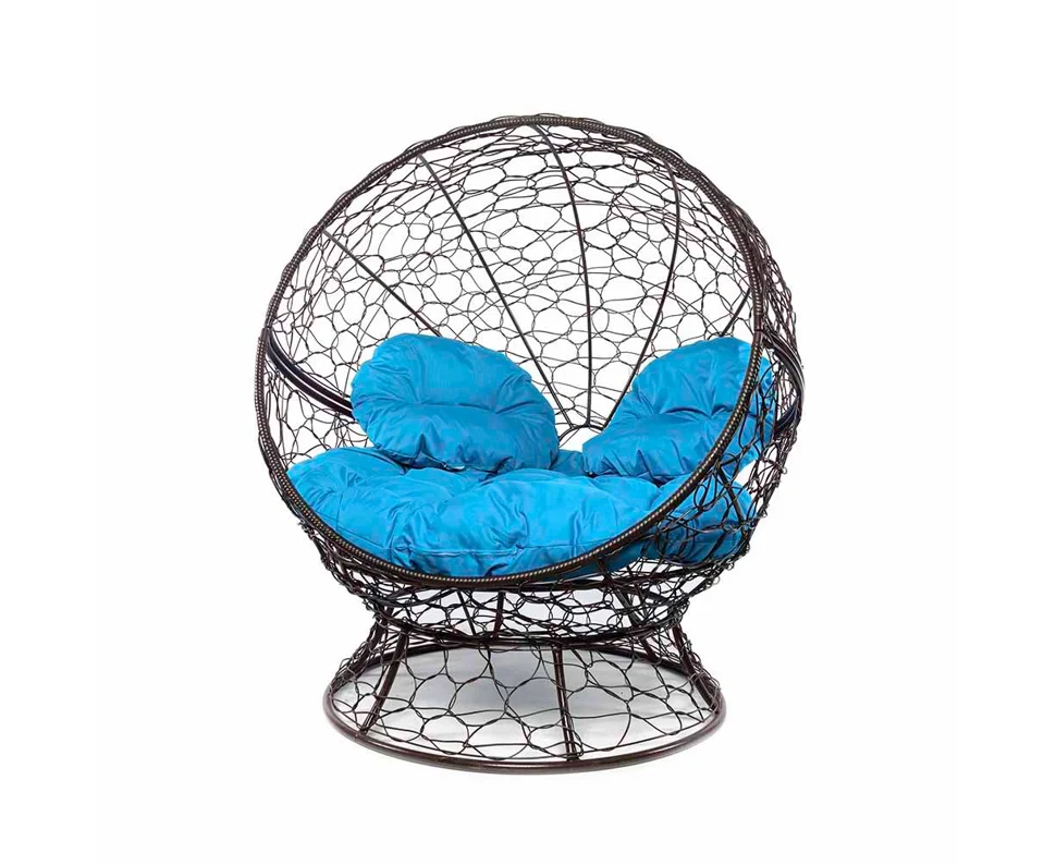 Кресло АПЕЛЬСИН с ротангом коричневое, голубая подушка