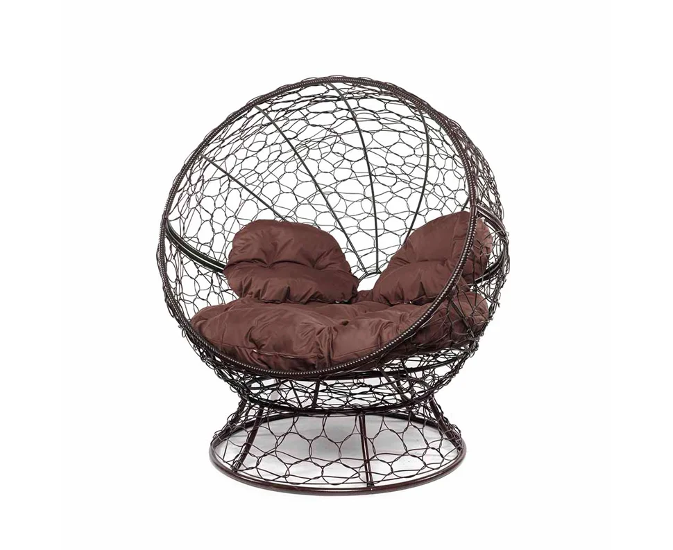 Кресло АПЕЛЬСИН с ротангом коричневое, коричневая подушка