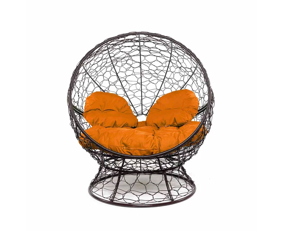 Кресло АПЕЛЬСИН с ротангом коричневое, оранжевая подушка